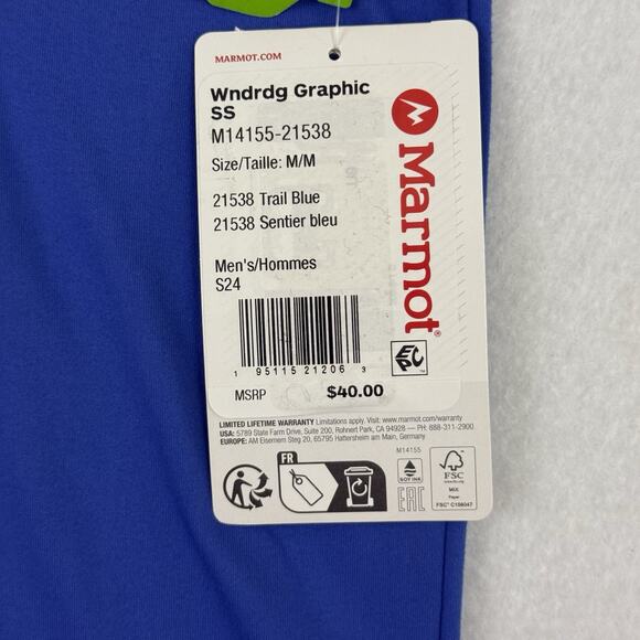 Marmot Wndrdg Graphic T-Shirt Men’s M Trail Blue Logo Outdoor Hiking Tee NWT - Picture 8 of 11